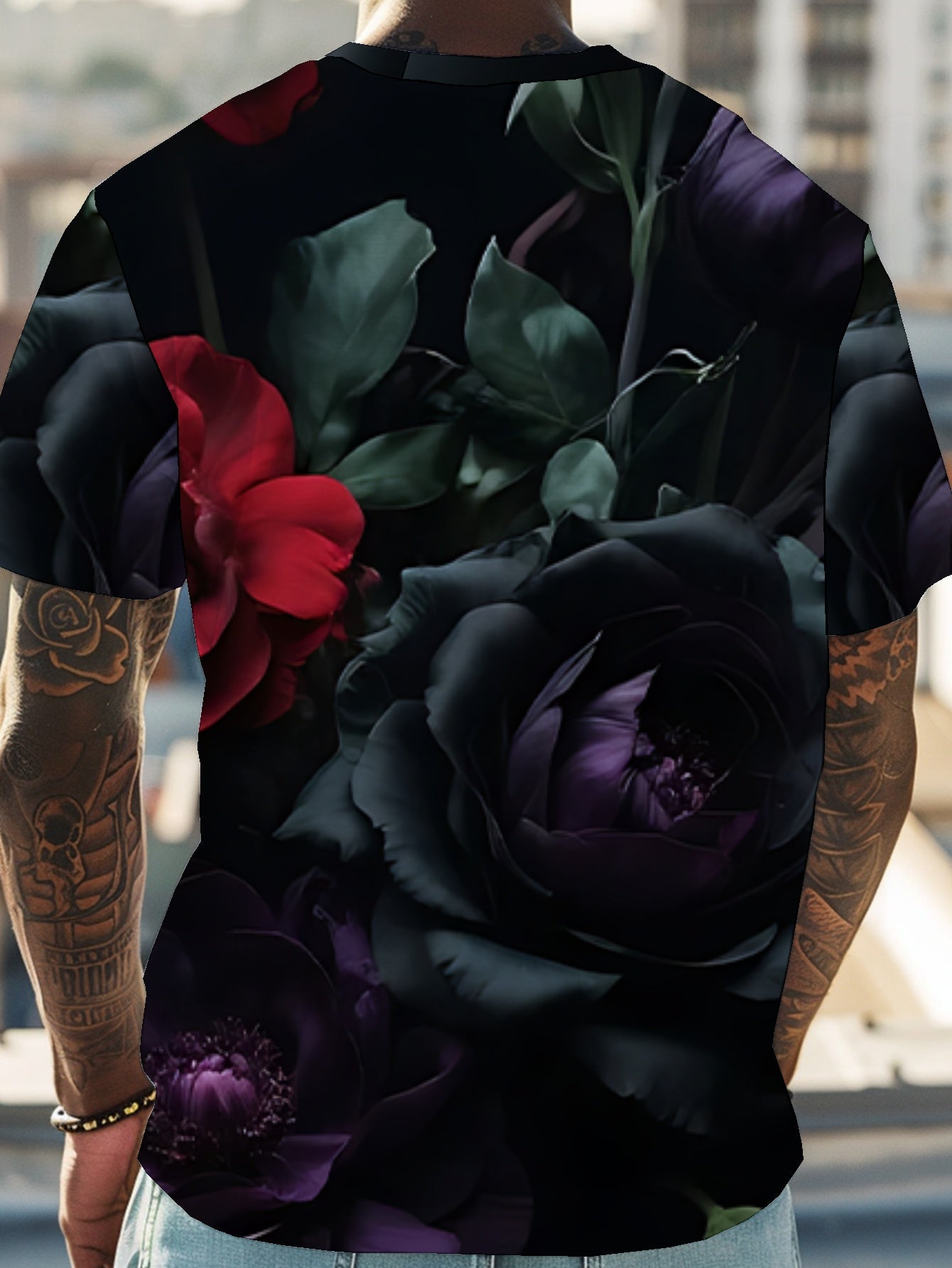 Simple Color Men's short-sleeved T-shirt summer T-shirt top full of print