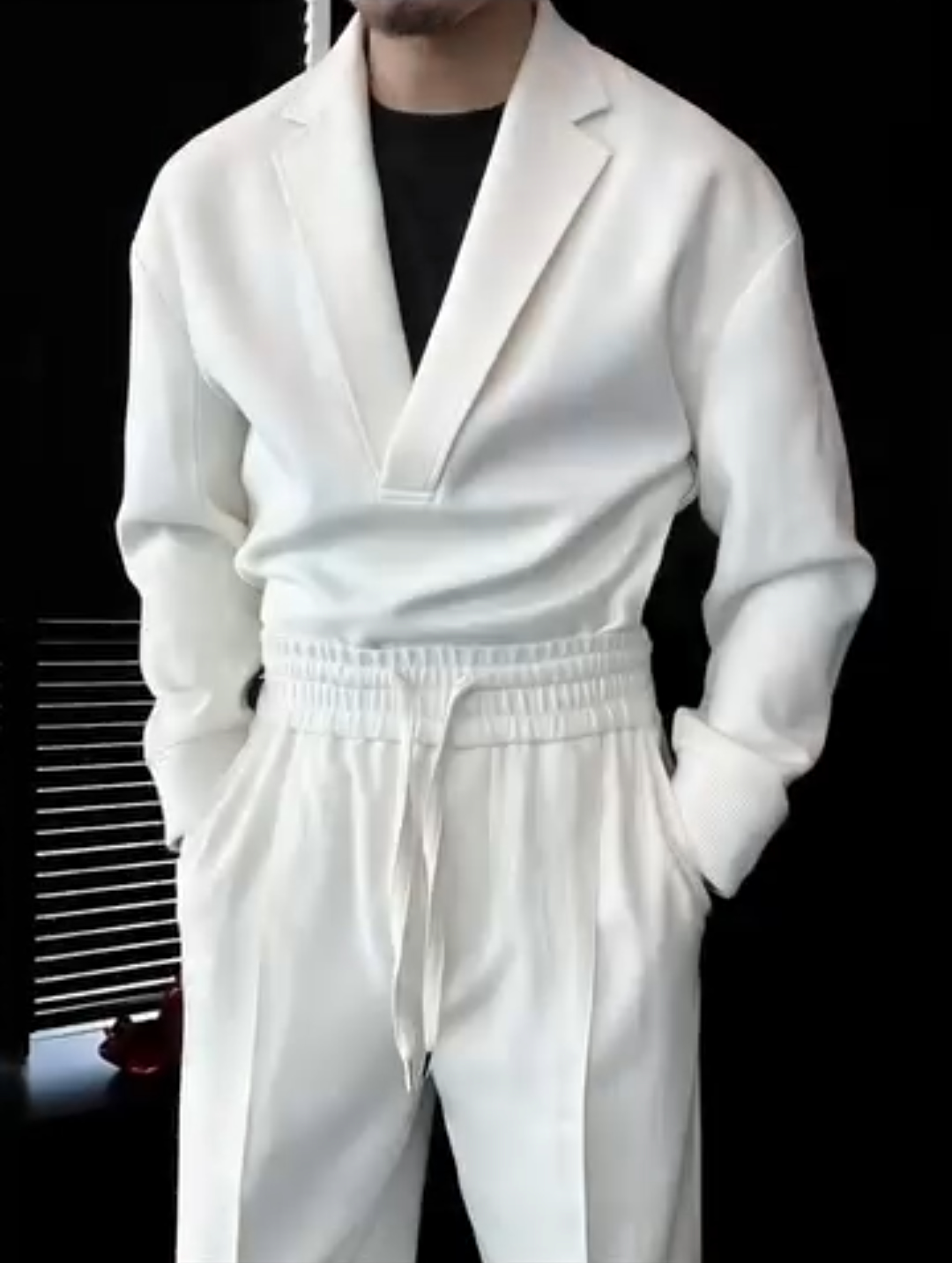Solid color V-neck side double zipper set