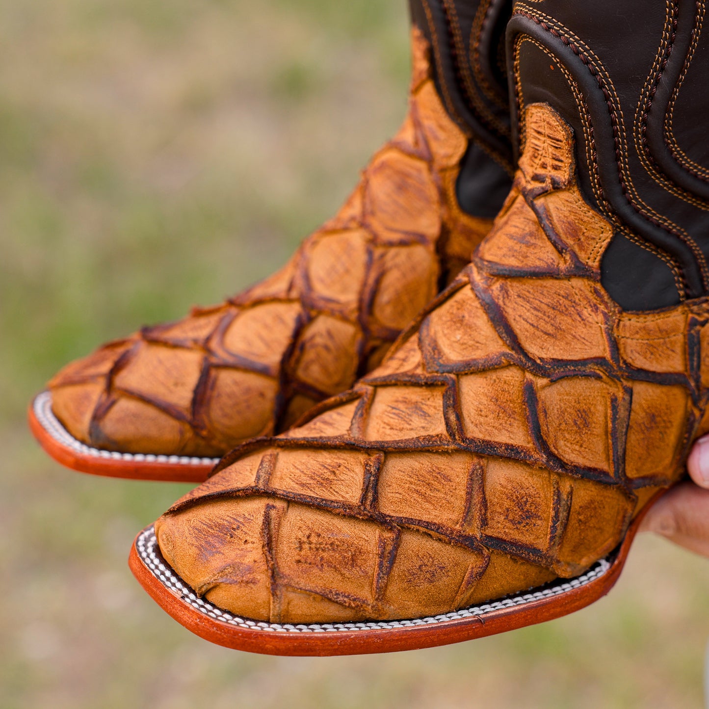 Matte Rustic Honey Leather Boots - Square Toe