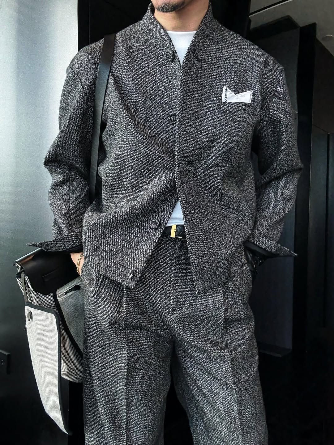 Stand collar casual jacket + trousers two-piece set