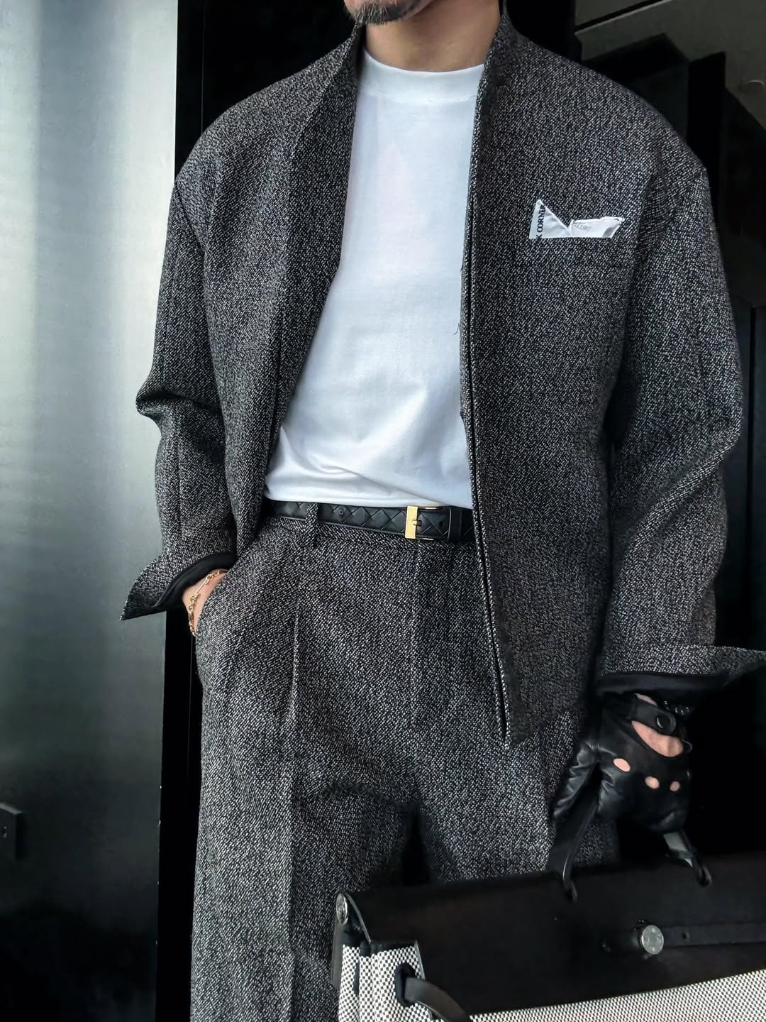Stand collar casual jacket + trousers two-piece set