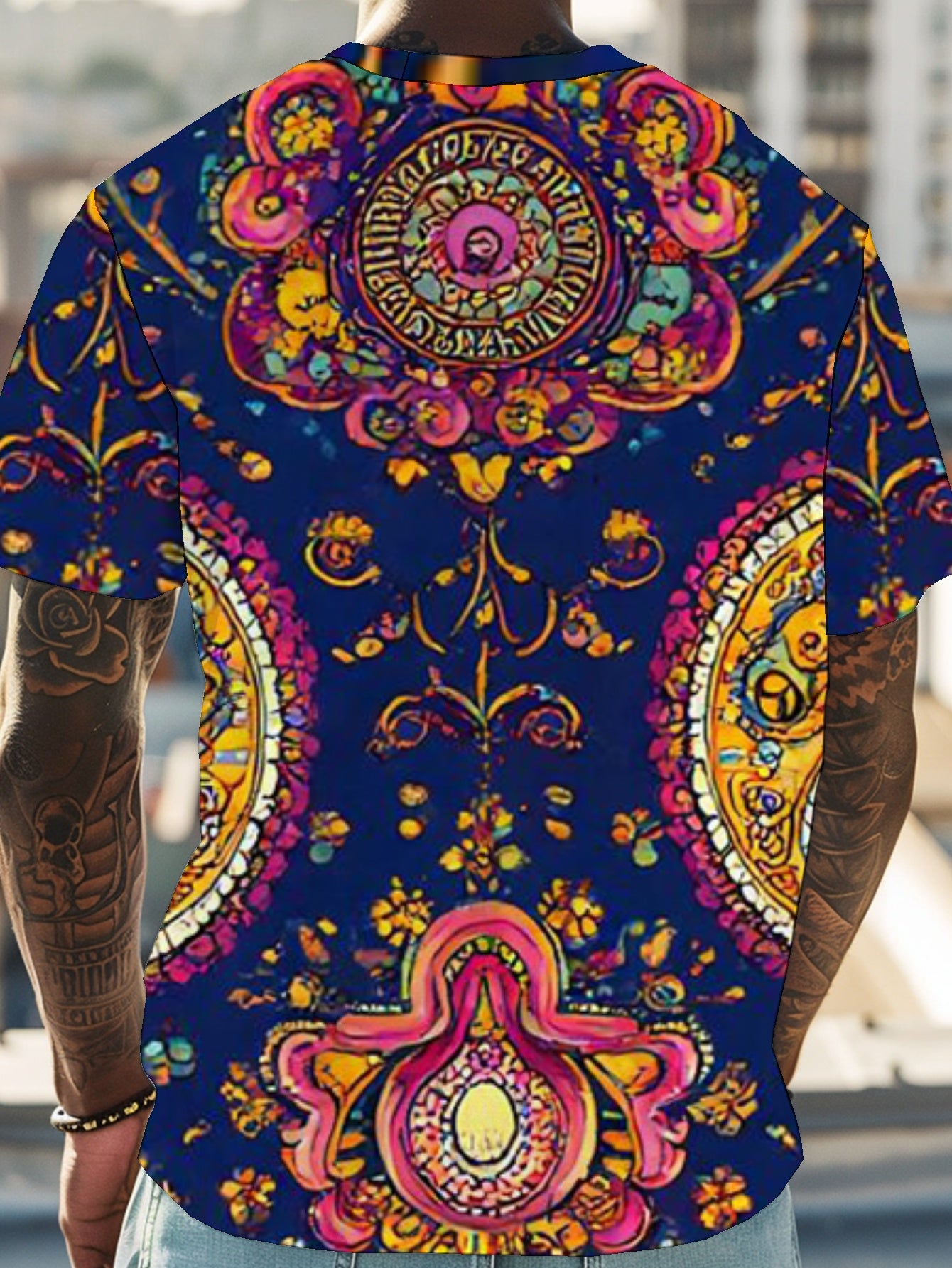 Lion Men's short-sleeved T-shirt summer T-shirt top full of print