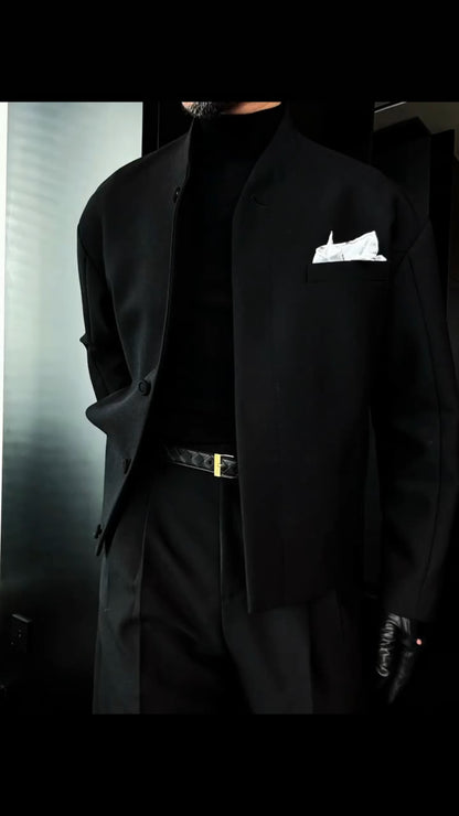 Stand collar casual jacket + trousers two-piece set（2）