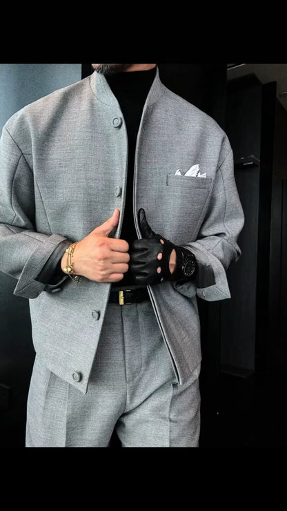 Stand collar casual jacket + trousers two-piece set（2）