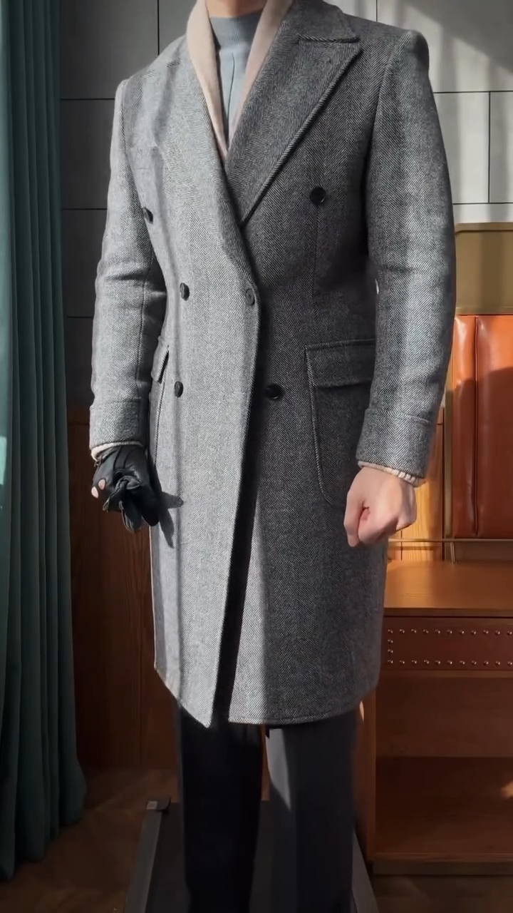 High-end double-breasted woolen coat