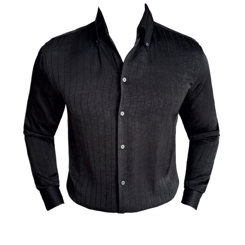 Long-sleeved dark striped casual shirt