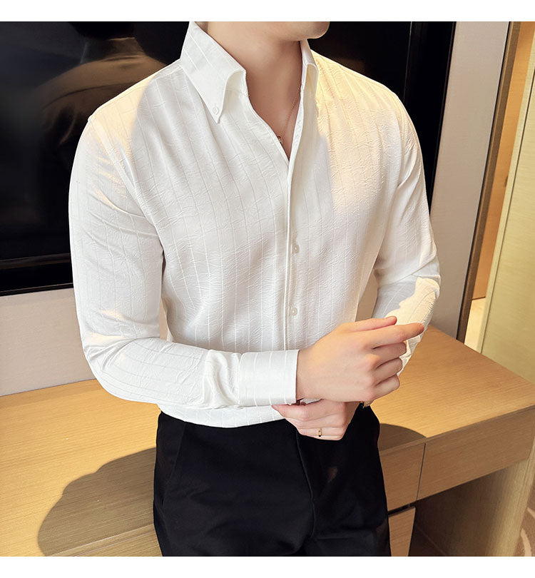 Long-sleeved dark striped casual shirt