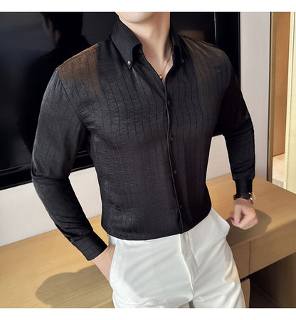 Long-sleeved dark striped casual shirt