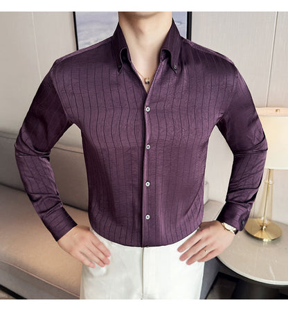 Long-sleeved dark striped casual shirt