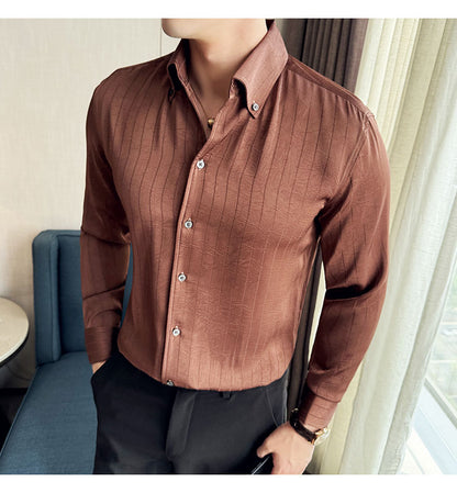 Long-sleeved dark striped casual shirt