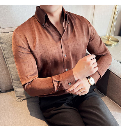 Long-sleeved dark striped casual shirt