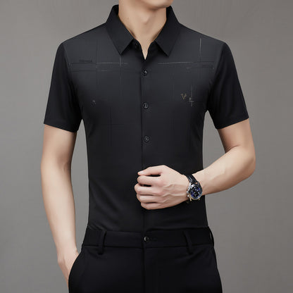 Seamless non-iron striped print shirt