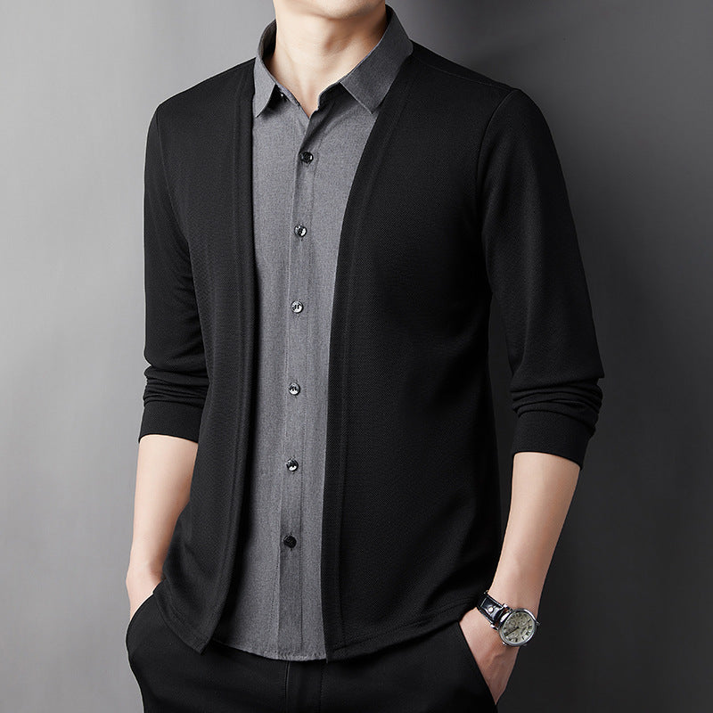 Fake two-piece knitted business casual cardigan