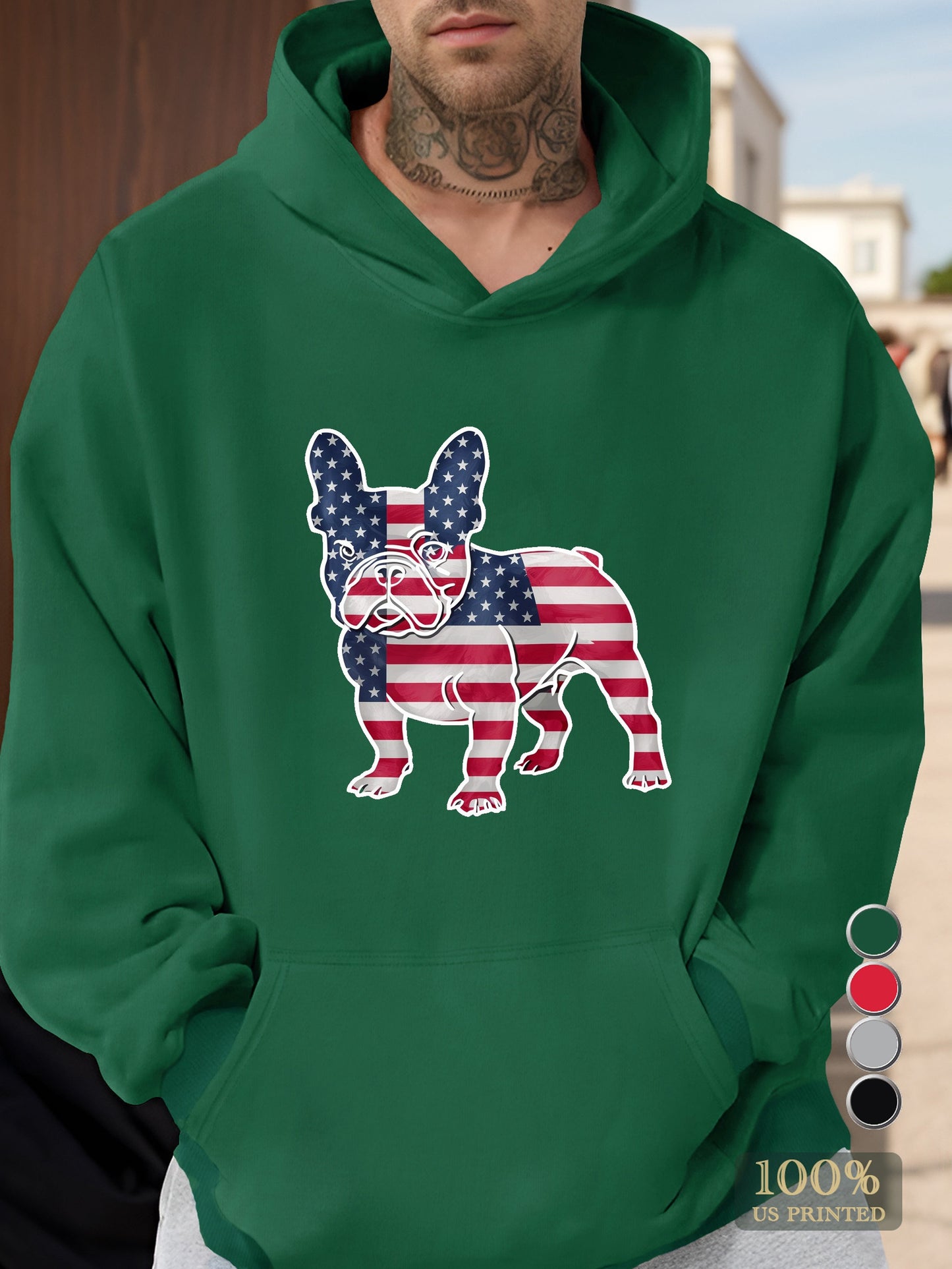 American Flag French Bulldog Men's hooded sweatshirt