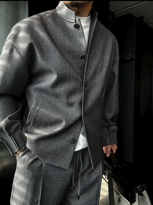 Stand collar jacket suit
