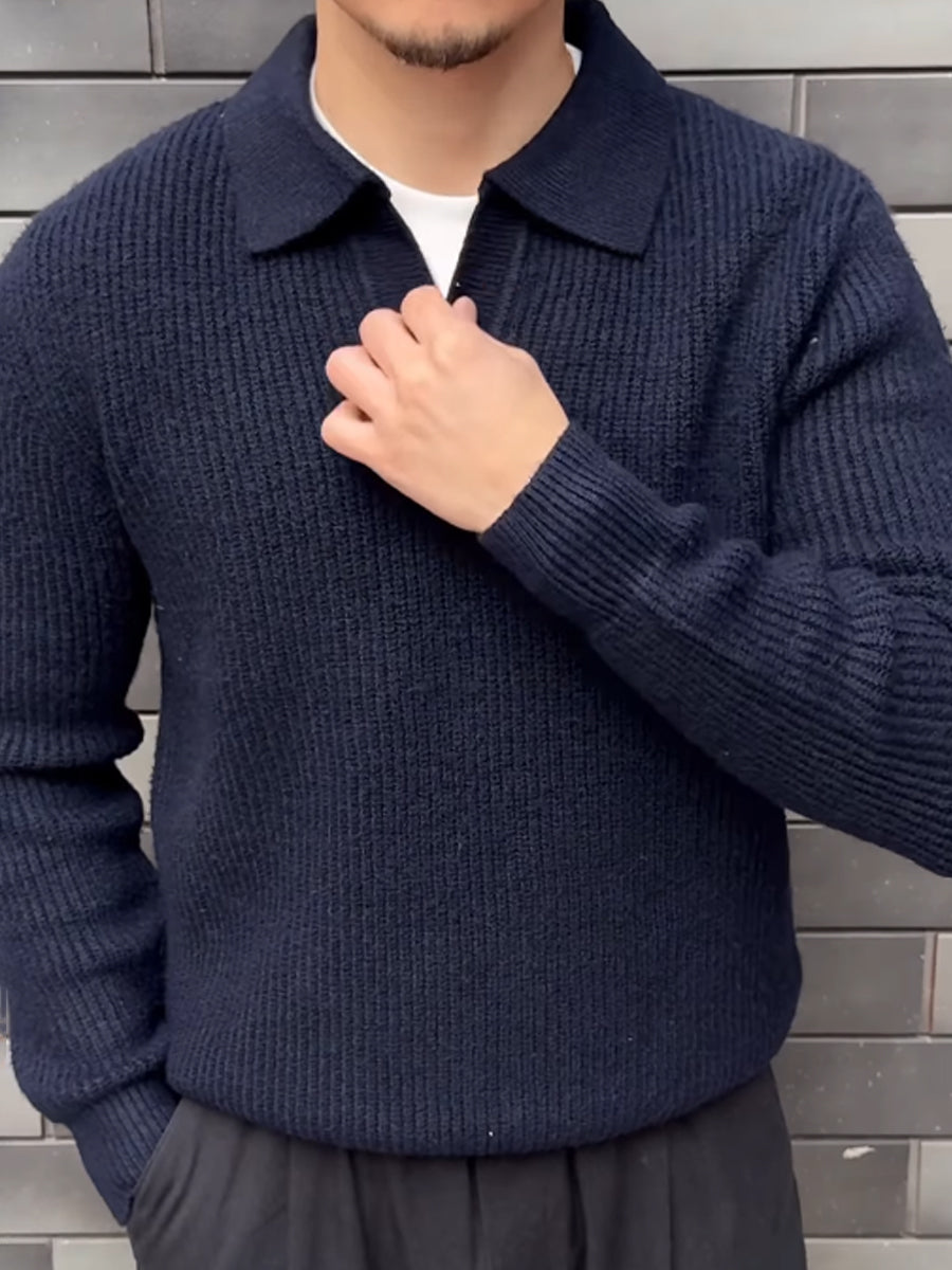 Men's V-neck Knitted Polo Pullover Sweater