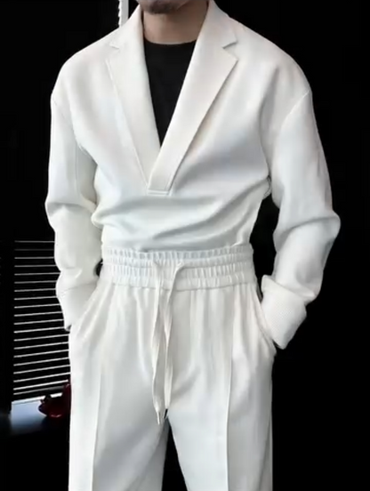Solid color V-neck side double zipper set