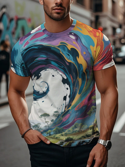 Colorful Floral Patterns Men's short-sleeved T-shirt summer T-shirt top full of print