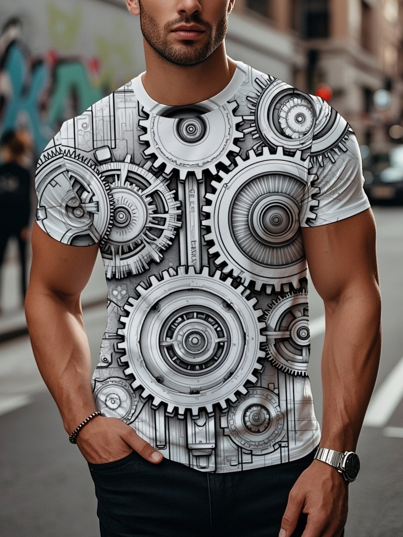 Lotus Men's short-sleeved T-shirt summer T-shirt top full of print