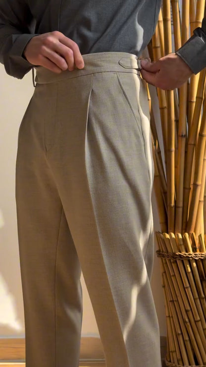 Business draped straight-leg suit trousers.