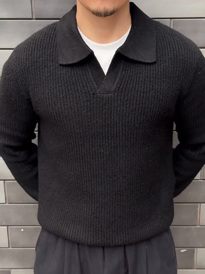 Men's V-neck Knitted Polo Pullover Sweater