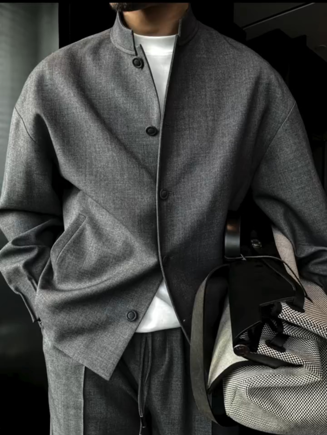 Stand collar jacket suit