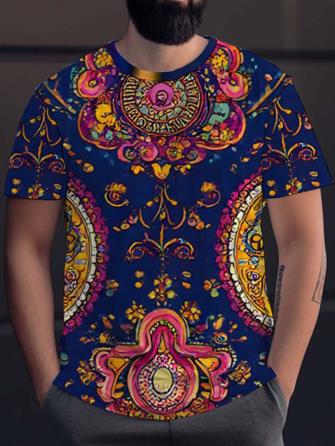 Flower Men's short-sleeved T-shirt summer T-shirt top full of print