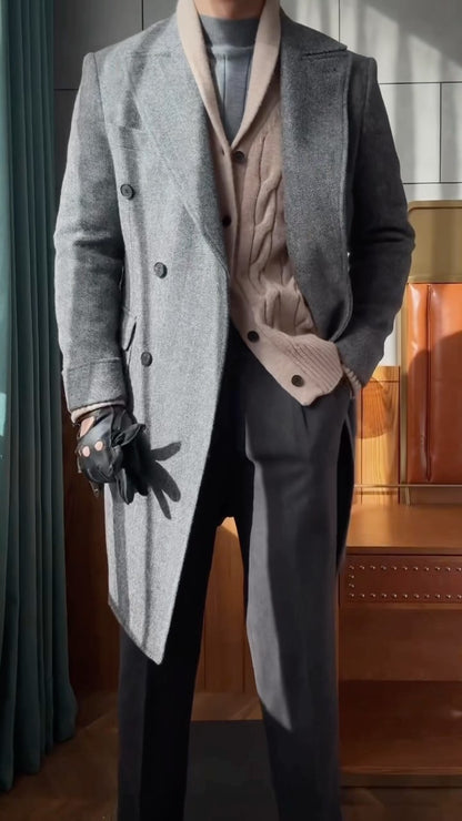 High-end double-breasted woolen coat