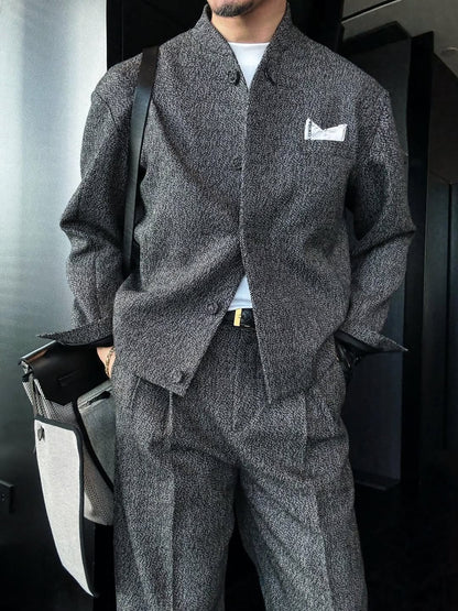 Stand collar casual jacket + trousers two-piece set