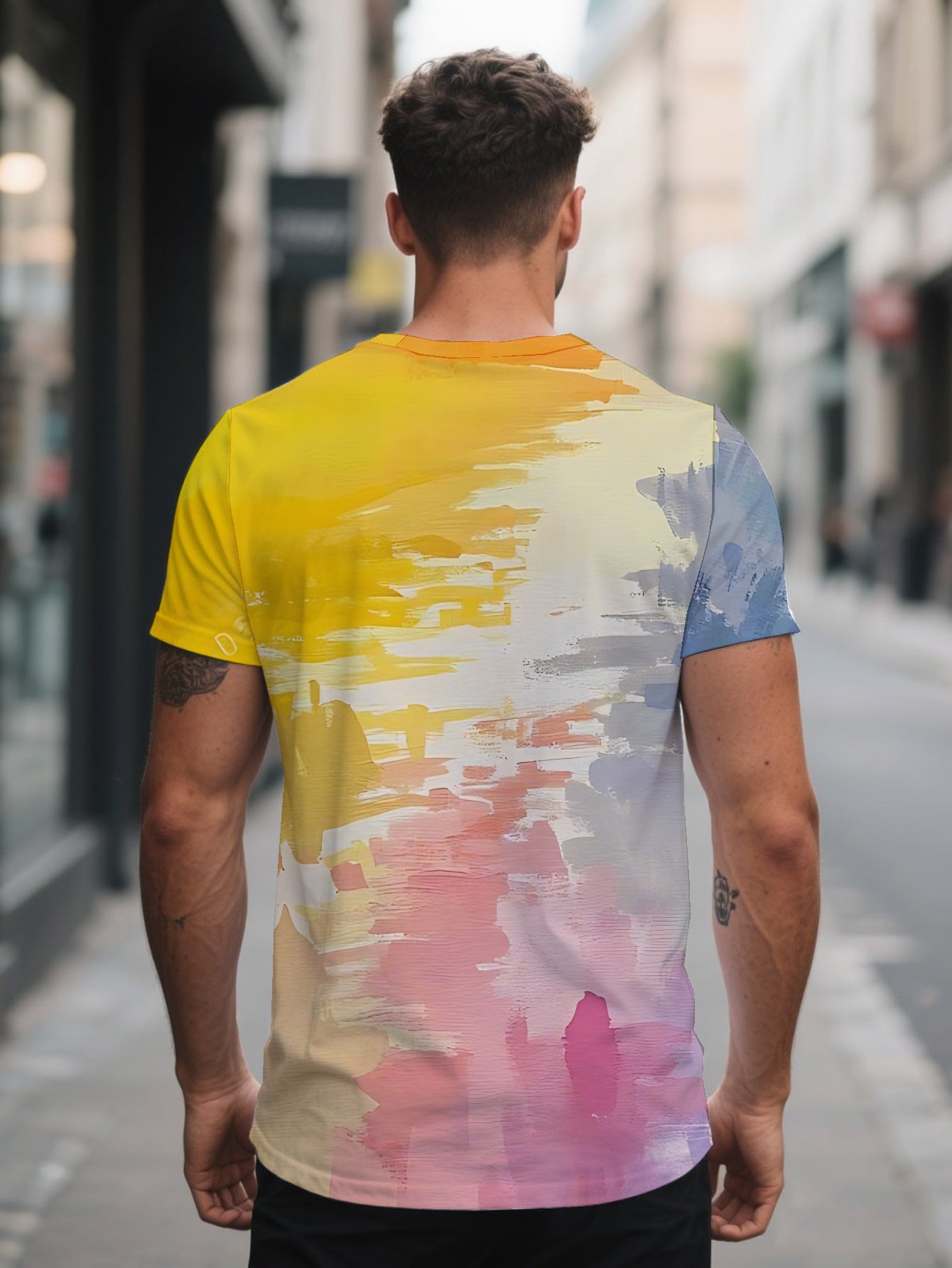 Gradient Minimalism Men's short-sleeved T-shirt summer T-shirt top full of print