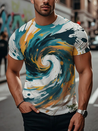 Star Men's short-sleeved T-shirt summer T-shirt top full of print