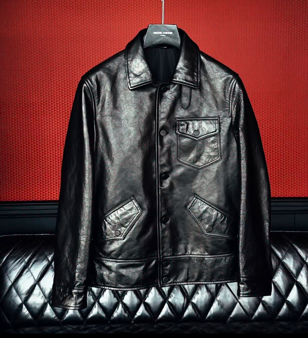 Lapel vintage leather jacket