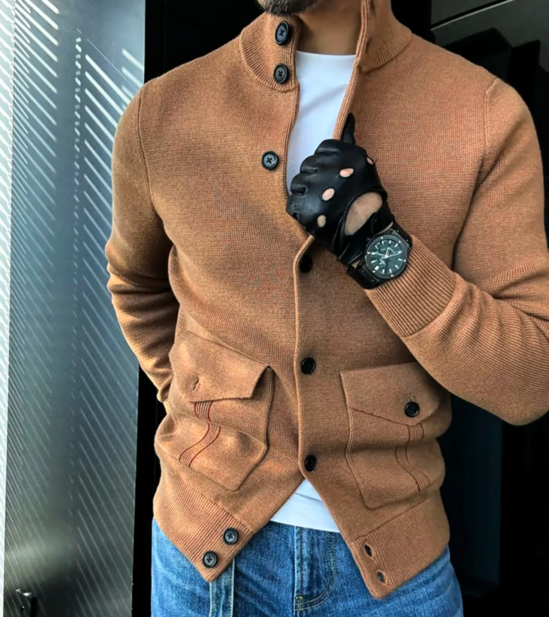 Stand-up collar cardigan