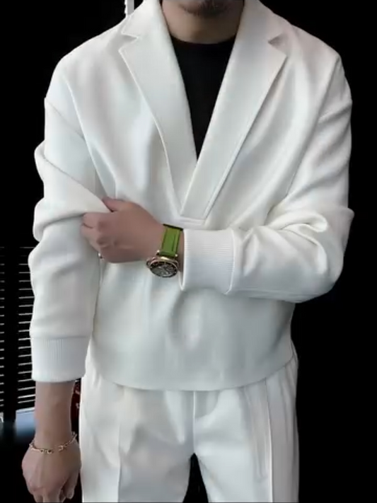 Solid color V-neck side double zipper set