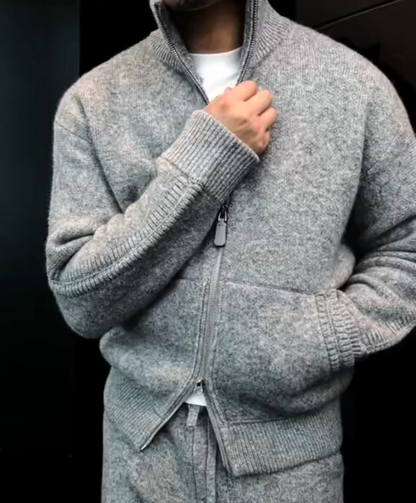 Stand collar zip-up knitted jacket
