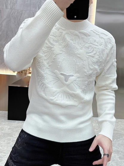 Rhinestone Jacquard Crewneck Men's Sweater