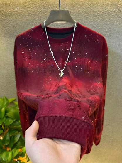 Fashion Sequin Casual Men's Hole Fleece-lined Sweatshirt