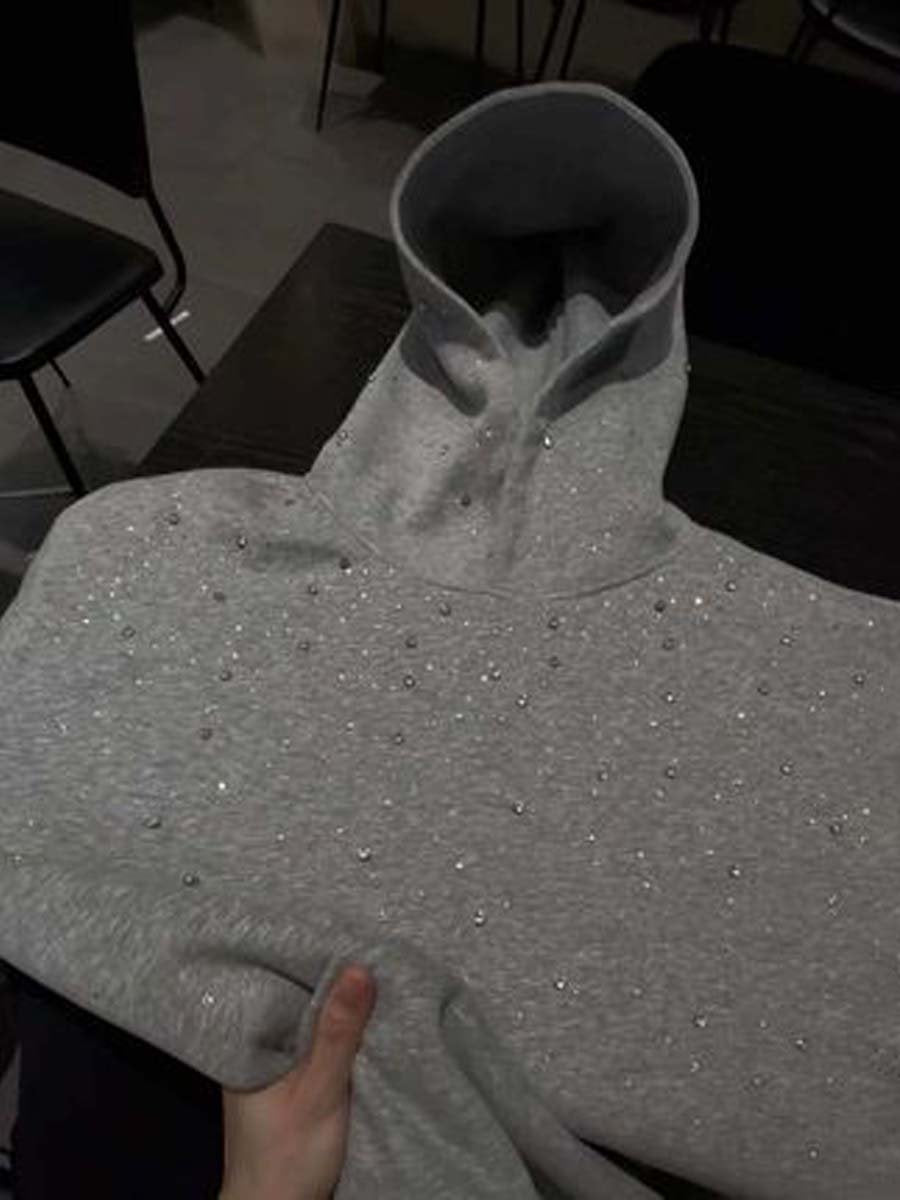 Fashion Rhinestone Sparkle Loose Hoodie