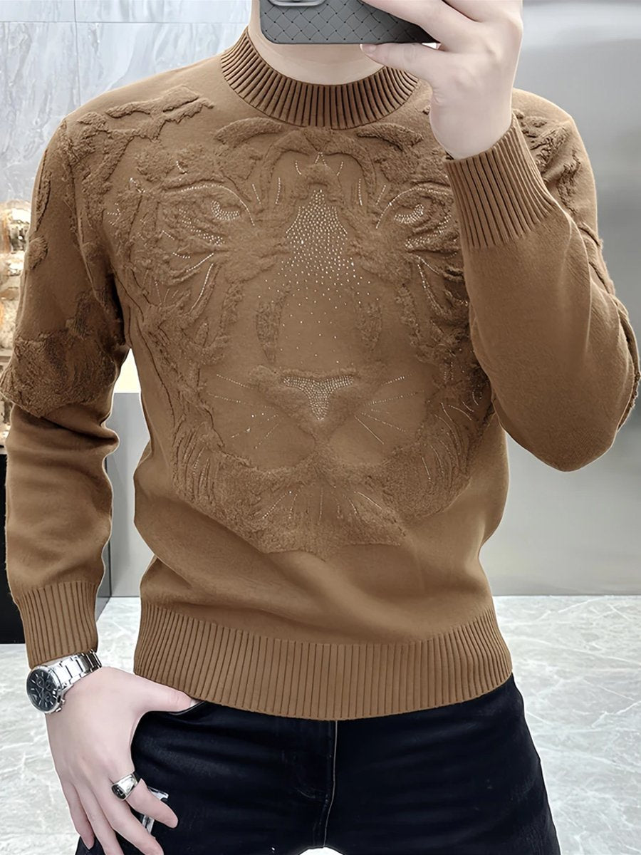 Rhinestone Jacquard Crewneck Men's Sweater