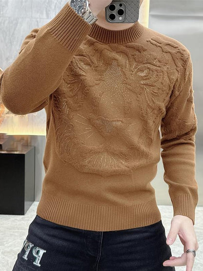 Rhinestone Jacquard Crewneck Men's Sweater