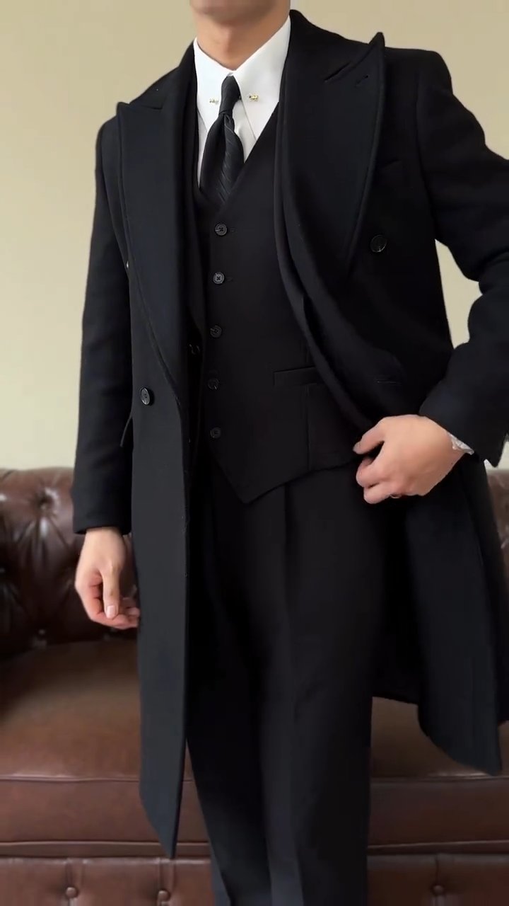 High-end double-breasted woolen coat