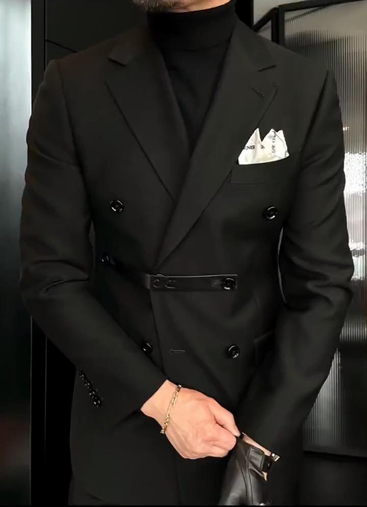 High-end slim-fit double-breasted suit jacket