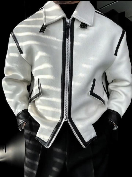 Leather-trimmed lapel cashmere-blend jacket