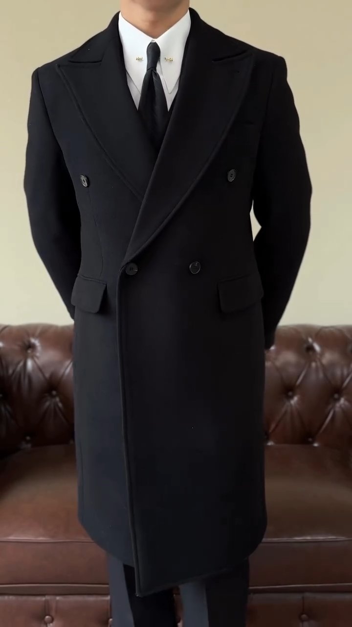 High-end double-breasted woolen coat